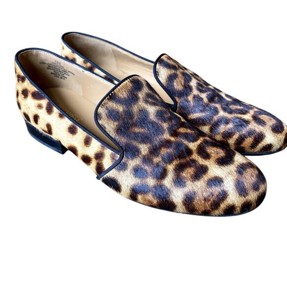 Nine West Women's Leopard Faux Calf Hair Slip On Loafer Flats 7.5M - Picture 1 of 12